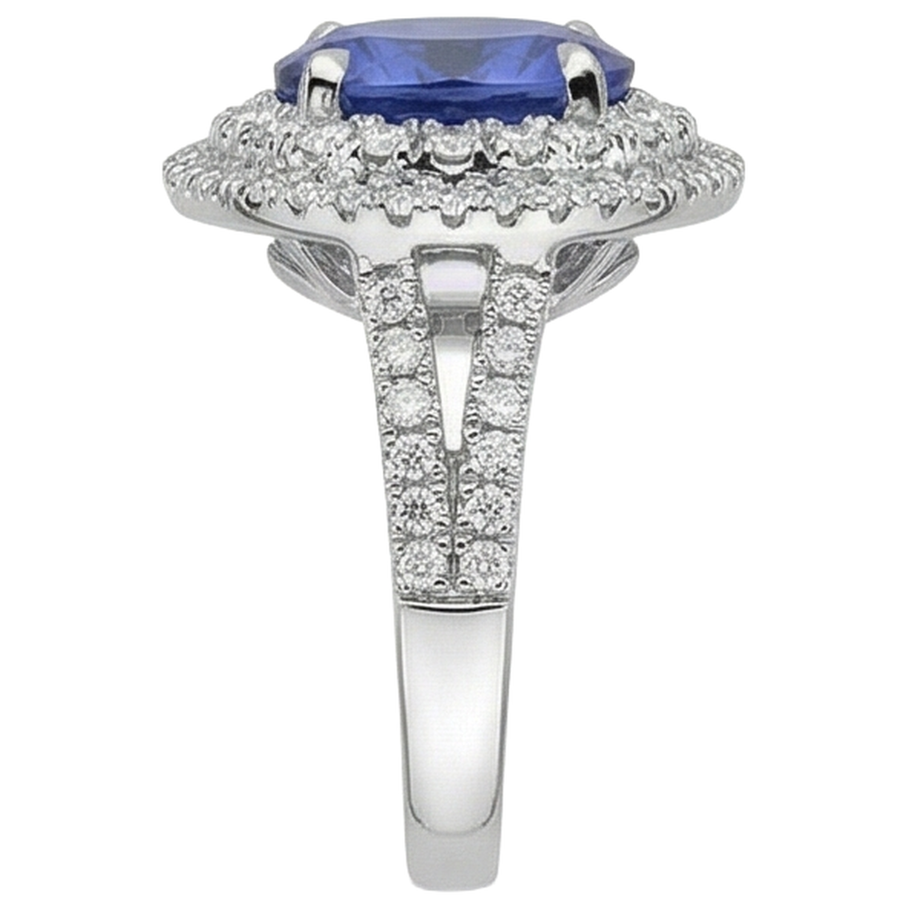 Anello in oro bianco con tanzanite naturale e diamanti incastonati da 5.90 ct