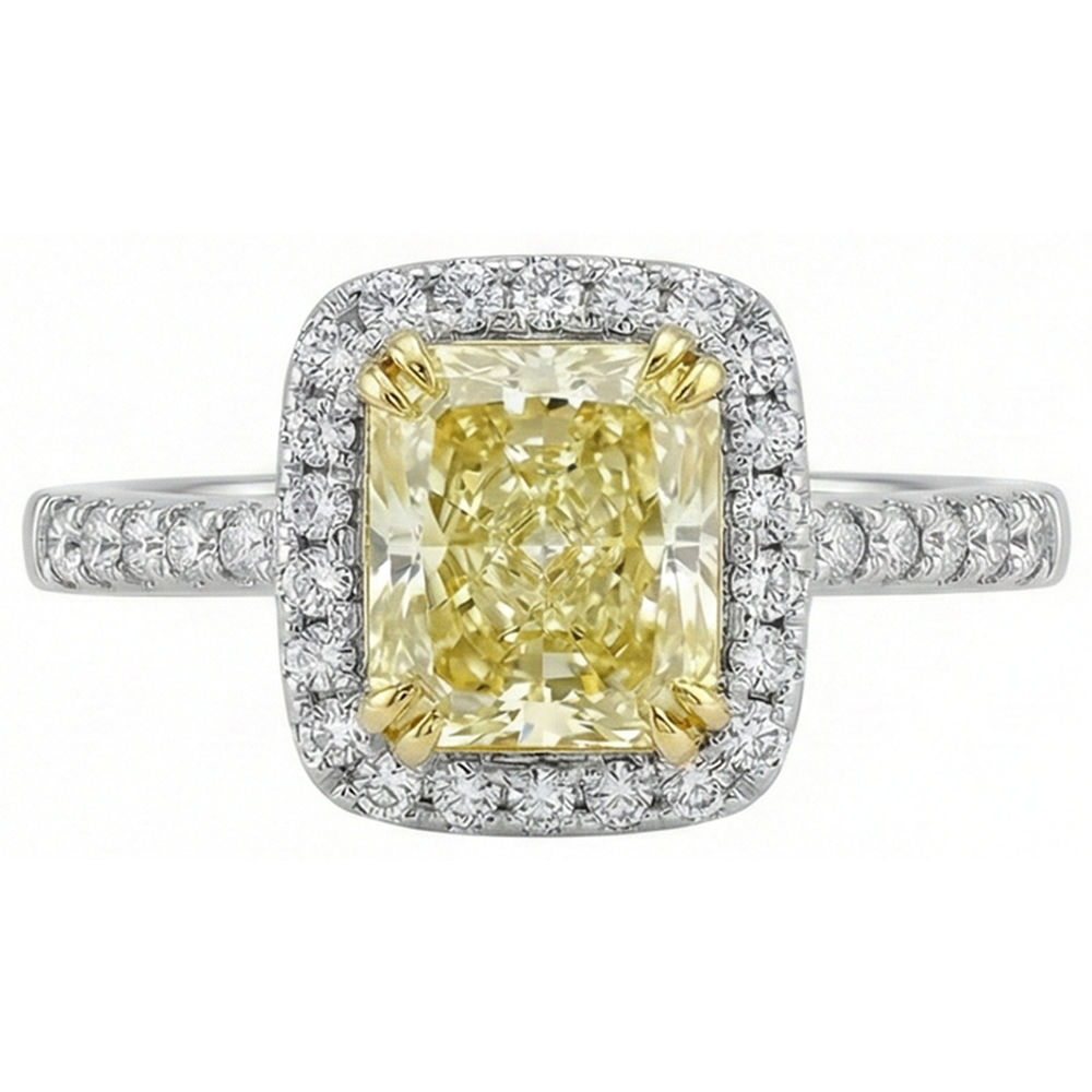 Anello in oro bianco con zaffiri gialli a taglio radiante e diamanti da 2.5 ct.