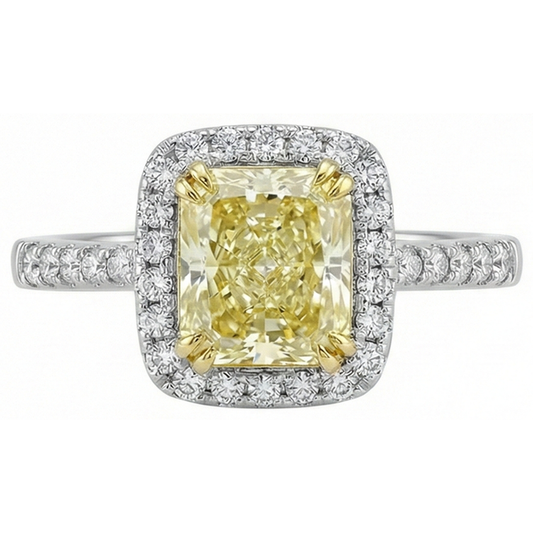 Anello in oro bianco con zaffiri gialli a taglio radiante e diamanti da 2.5 ct.