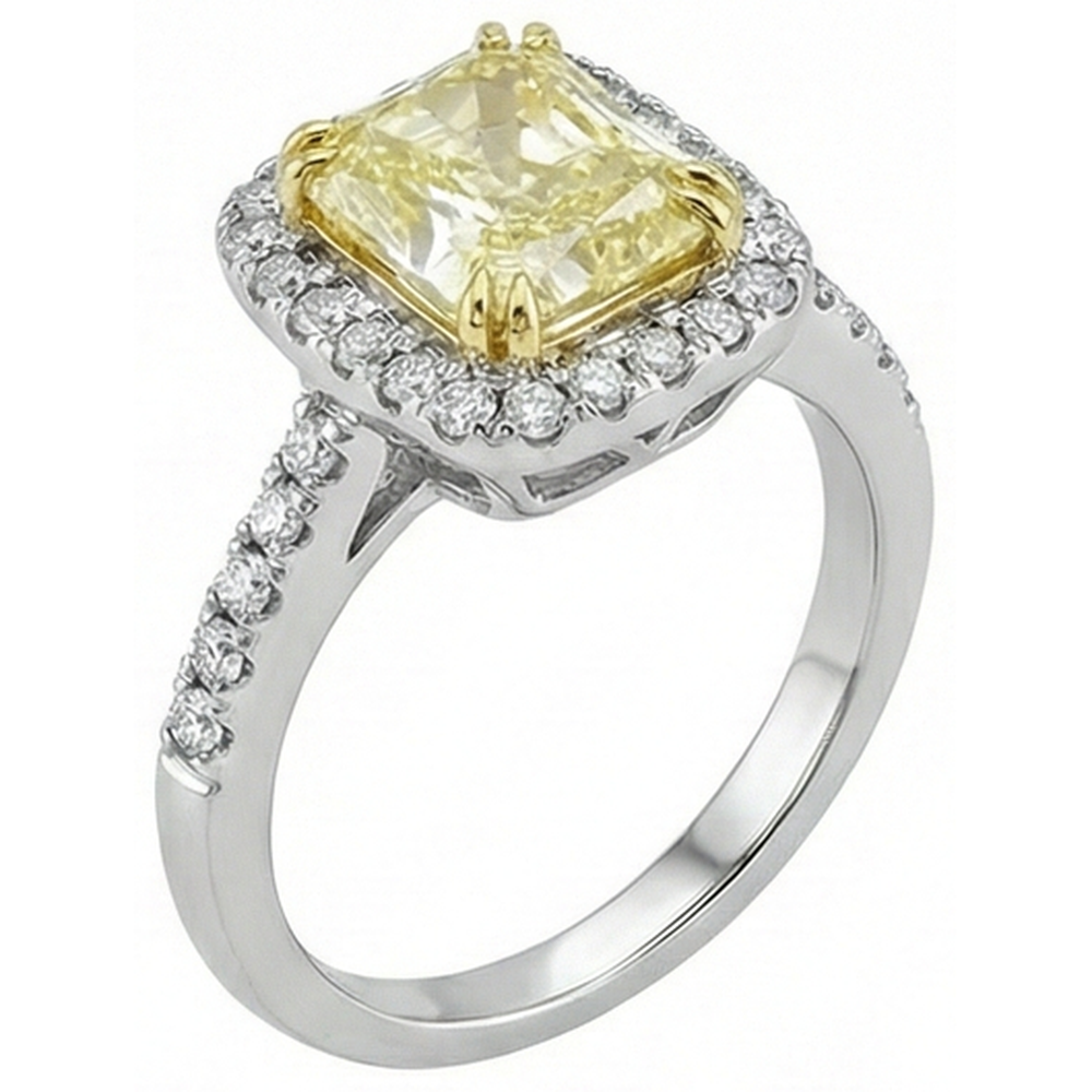 Anello in oro bianco con zaffiri gialli a taglio radiante e diamanti da 2.5 ct.