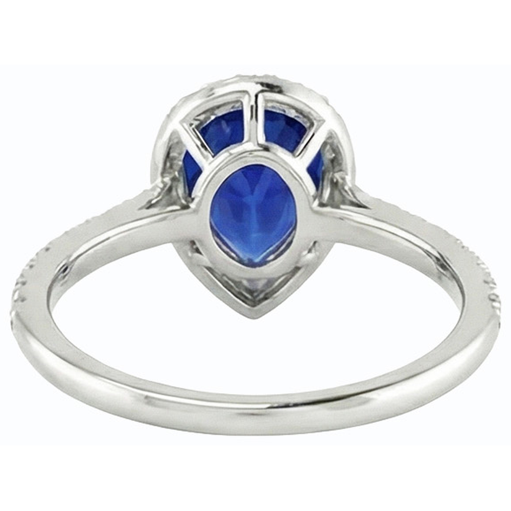 Anello in oro bianco con zaffiro Halo Ceylon con diamanti accentati 4 carati