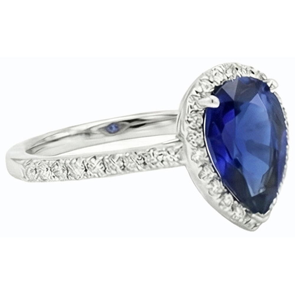 Anello in oro bianco con zaffiro Halo Ceylon con diamanti accentati 4 carati