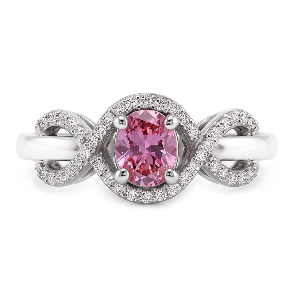 Anello in oro bianco con zaffiro a taglio ovale rosa. oro bianco 14K. 2 ct.