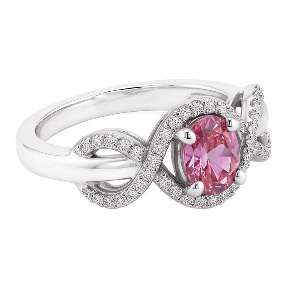 Anello in oro bianco con zaffiro a taglio ovale rosa. oro bianco 14K. 2 ct.