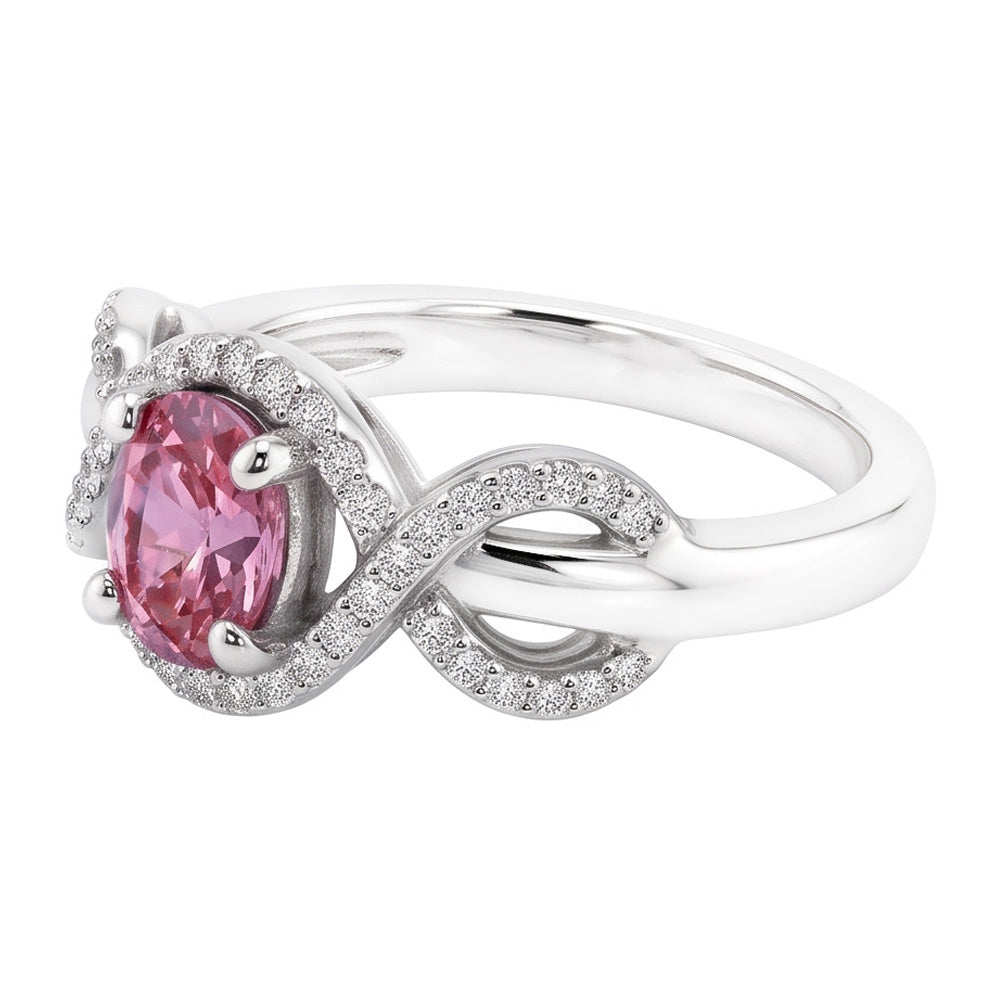 Anello in oro bianco con zaffiro a taglio ovale rosa. oro bianco 14K. 2 ct.