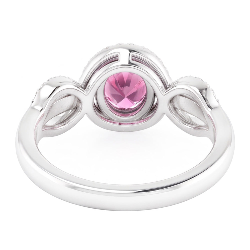 Anello in oro bianco con zaffiro a taglio ovale rosa. oro bianco 14K. 2 ct.