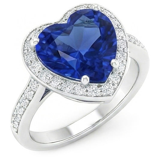 Anello in oro bianco con zaffiro blu dello Sri Lanka e diamante 4.5 carati
