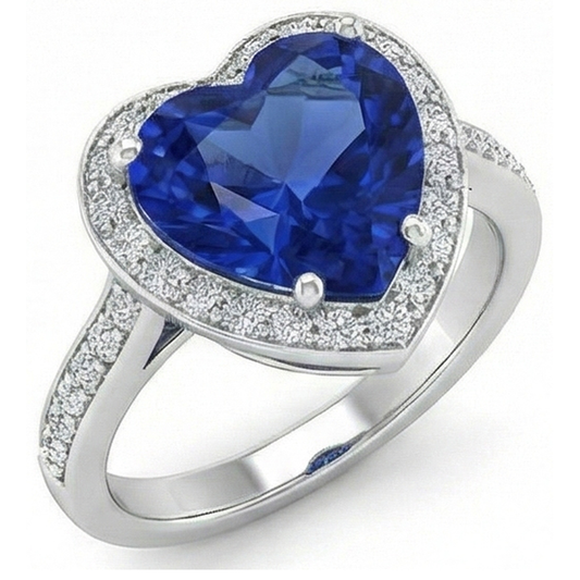 Anello in oro bianco con zaffiro blu dello Sri Lanka e diamante 4.5 carati