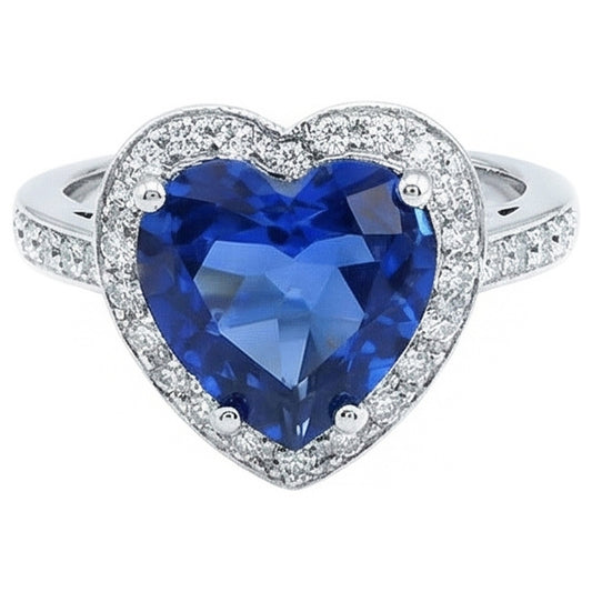 Anello in oro bianco con zaffiro blu dello Sri Lanka e diamante 4.5 carati
