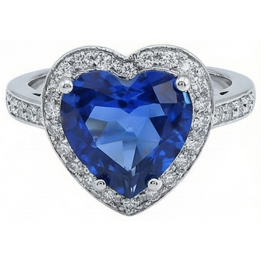 Anello in oro bianco con zaffiro blu dello Sri Lanka e diamante 4.5 carati