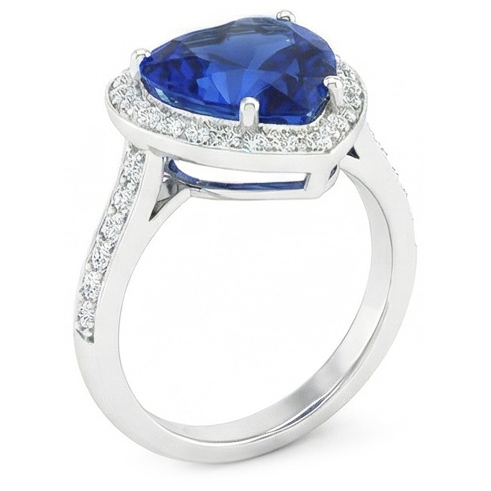 Anello in oro bianco con zaffiro blu dello Sri Lanka e diamante 4.5 carati