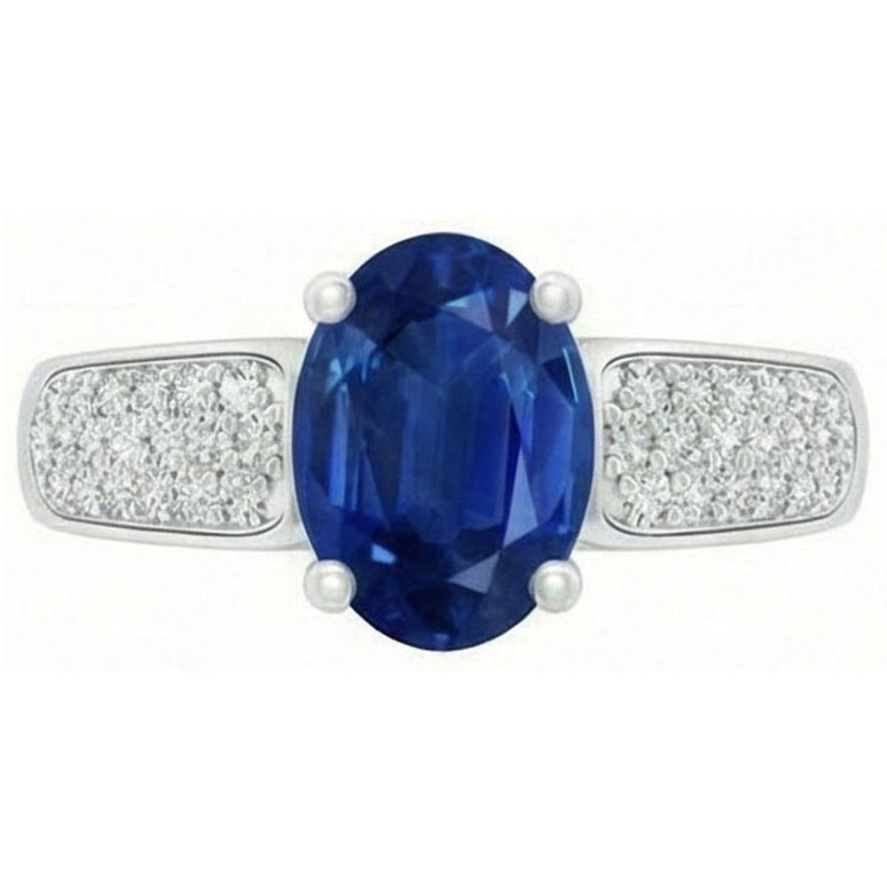 Anello in oro bianco con zaffiro blu dello Sri Lanka e diamanti rotondi 4.40 carati