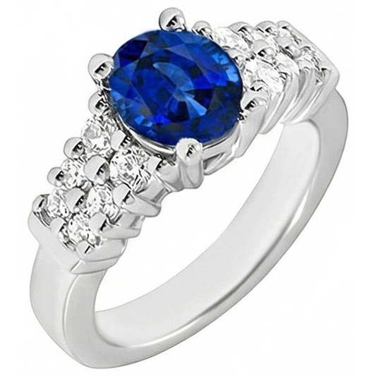 Anello in oro bianco con zaffiro blu di Ceylon taglio ovale da 2 carati Nuovo