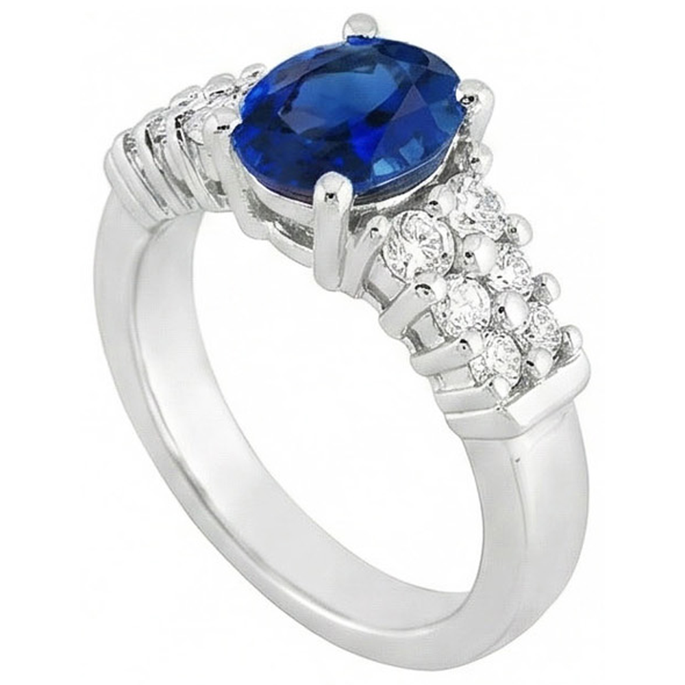 Anello in oro bianco con zaffiro blu di Ceylon taglio ovale da 2 carati Nuovo
