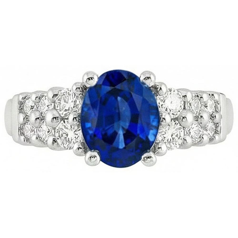 Anello in oro bianco con zaffiro blu di Ceylon taglio ovale da 2 carati Nuovo