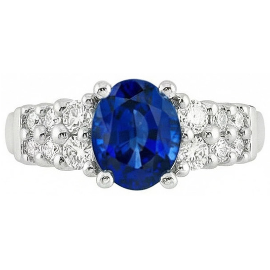 Anello in oro bianco con zaffiro blu di Ceylon taglio ovale da 2 carati Nuovo