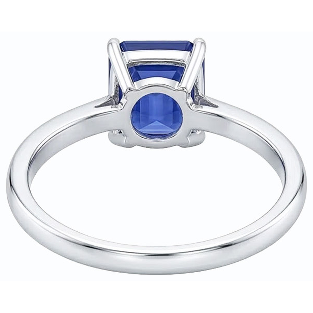 Anello in oro bianco con zaffiro blu naturale smeraldo solitario 2 carati