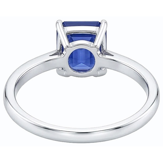 Anello in oro bianco con zaffiro blu naturale smeraldo solitario 2 carati