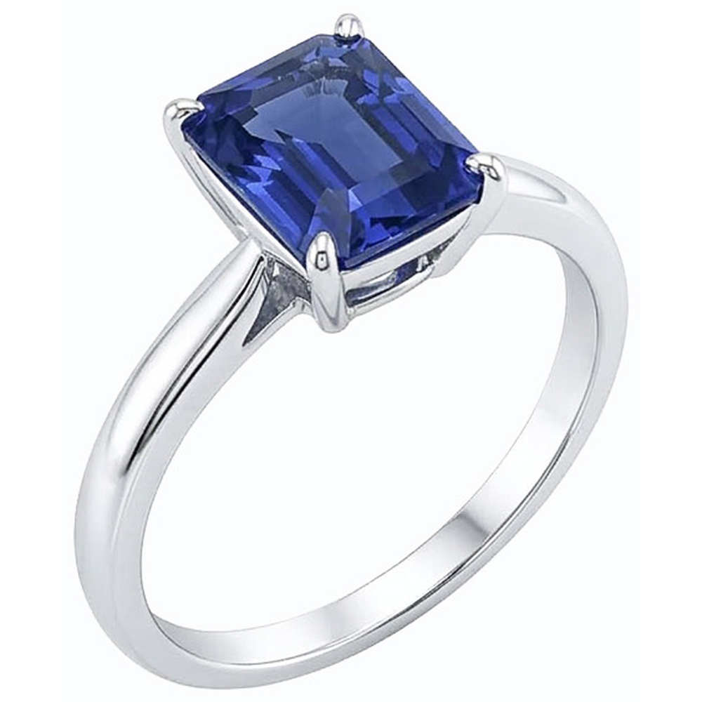 Anello in oro bianco con zaffiro blu naturale smeraldo solitario 2 carati