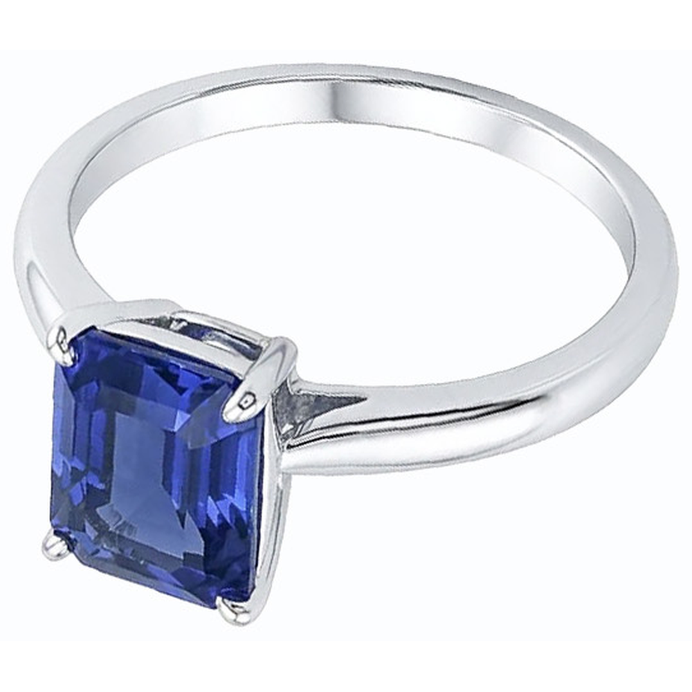 Anello in oro bianco con zaffiro blu naturale smeraldo solitario 2 carati
