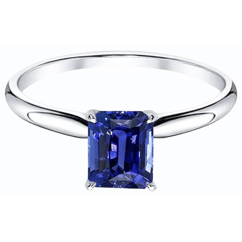 Anello in oro bianco con zaffiro blu naturale smeraldo solitario 2 carati