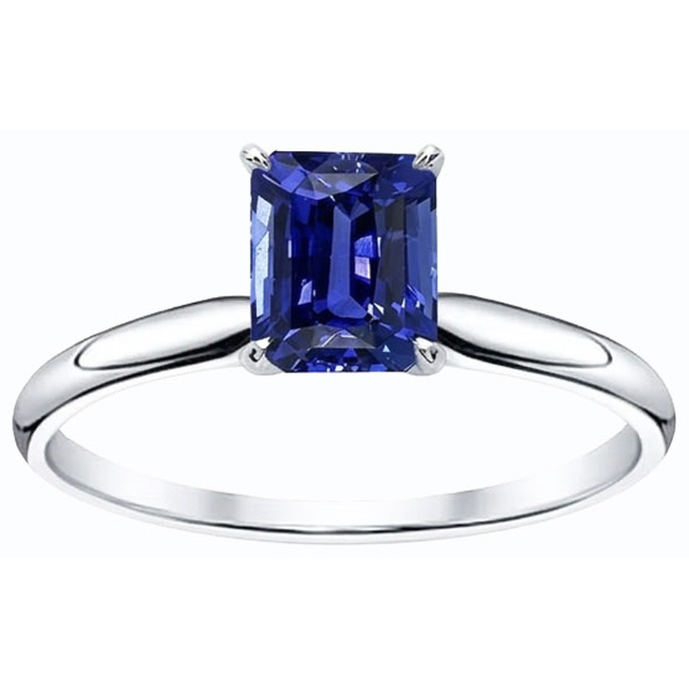 Anello in oro bianco con zaffiro blu naturale smeraldo solitario 2 carati
