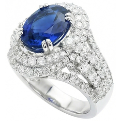 Anello in oro bianco con zaffiro dello Sri Lanka di 5 carati ovale di Ceylon con diamanti 14K