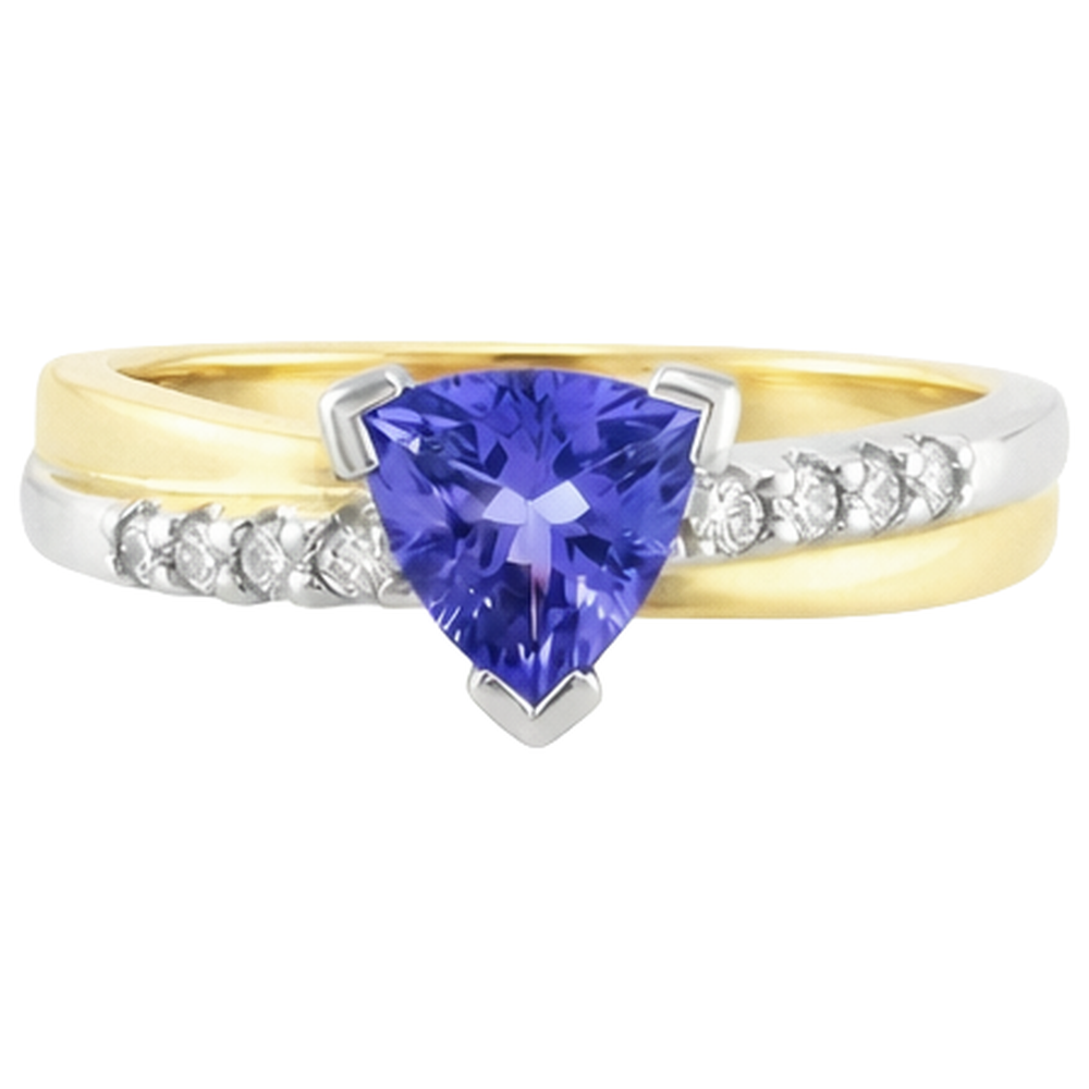 Anello in oro bicolore Trilioni di tanzanite AAA e diamanti rotondi 2.60 carati