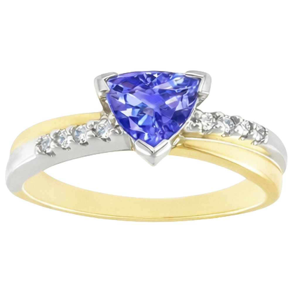 Anello in oro bicolore Trilioni di tanzanite AAA e diamanti rotondi 2.60 carati