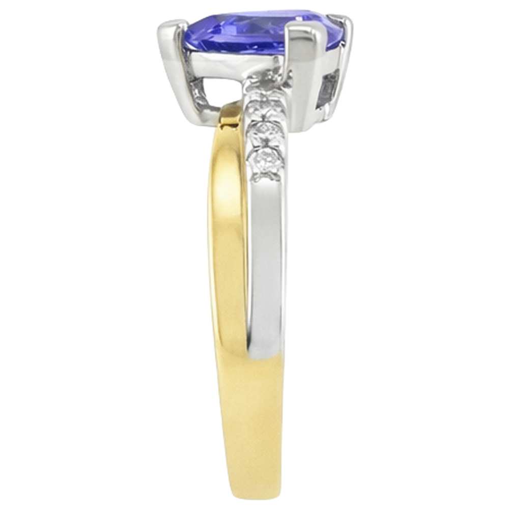 Anello in oro bicolore Trilioni di tanzanite AAA e diamanti rotondi 2.60 carati