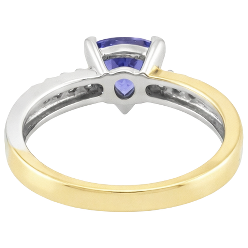 Anello in oro bicolore Trilioni di tanzanite AAA e diamanti rotondi 2.60 carati