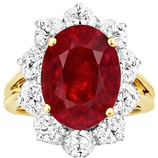 Anello in oro bicolore con rubini a taglio brillante da 3.50 ct e diamanti