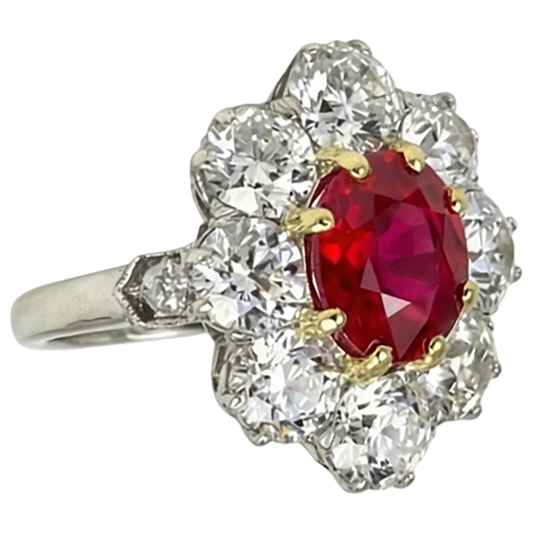 Anello in oro bicolore con rubini e diamanti a taglio ovale da 5.75 carati 14K