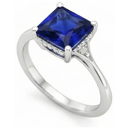 Anello in oro con 3 pietre. diamanti e zaffiro blu. gambo diviso 5.25 carati