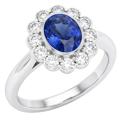 Anello in oro con castone Halo ovale con zaffiro di Ceylon e diamante 9.70 carati
