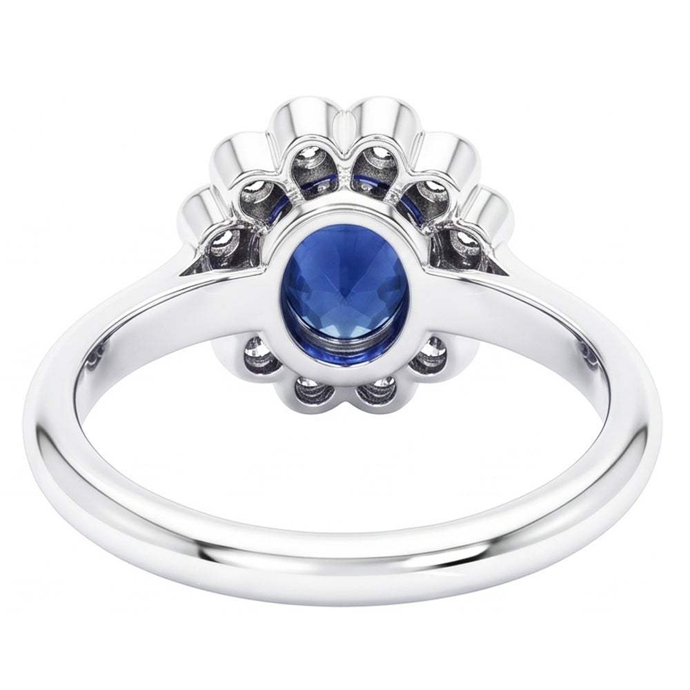 Anello in oro con castone Halo ovale con zaffiro di Ceylon e diamante 9.70 carati
