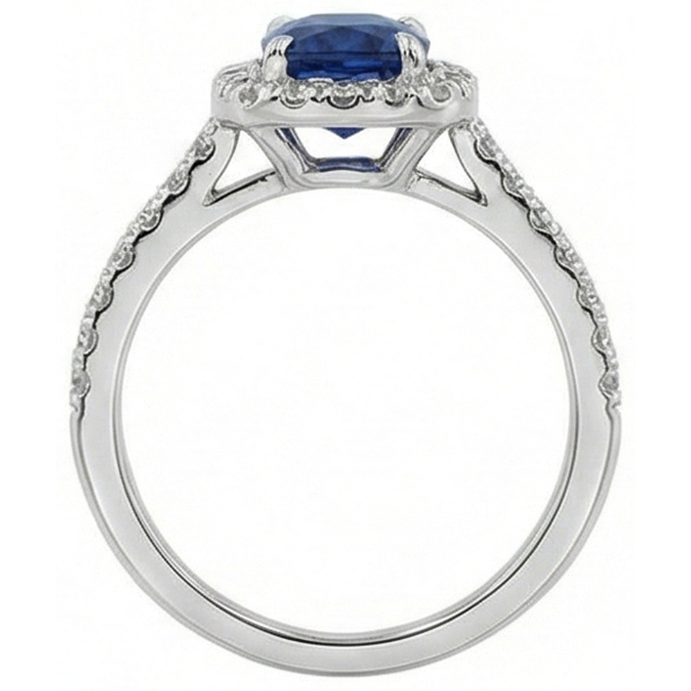 Anello in oro con diamante rotondo in zaffiro a cuscino da 3,90 carati in oro bianco 14 carati