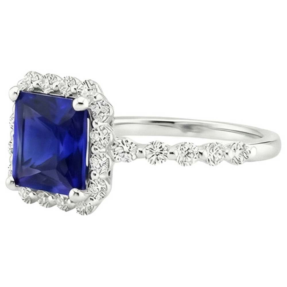 vero princess zaffiro 6.25carati anello su bianco