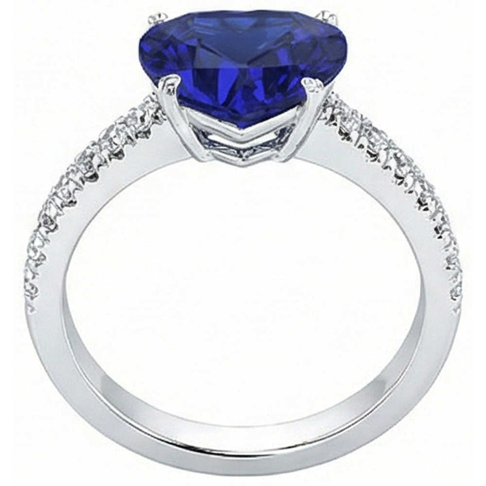Anello in oro con diamanti a forma di cuore con zaffiro blu pietra preziosa 5 carati