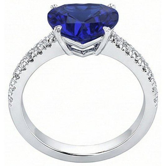 Anello in oro con diamanti a forma di cuore con zaffiro blu pietra preziosa 5 carati