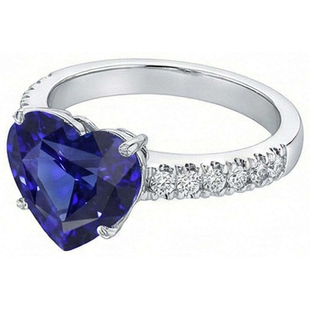 Anello in oro con diamanti a forma di cuore con zaffiro blu pietra preziosa 5 carati