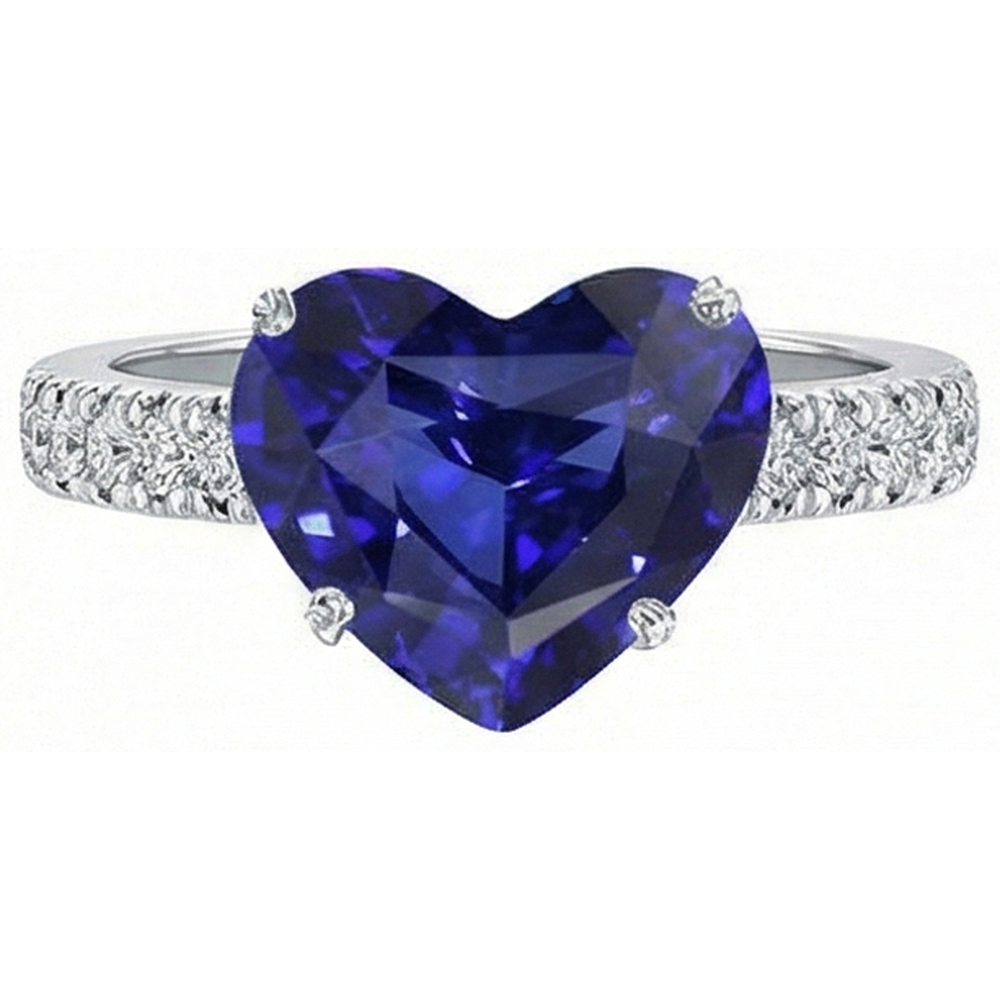 Anello in oro con diamanti a forma di cuore con zaffiro blu pietra preziosa 5 carati