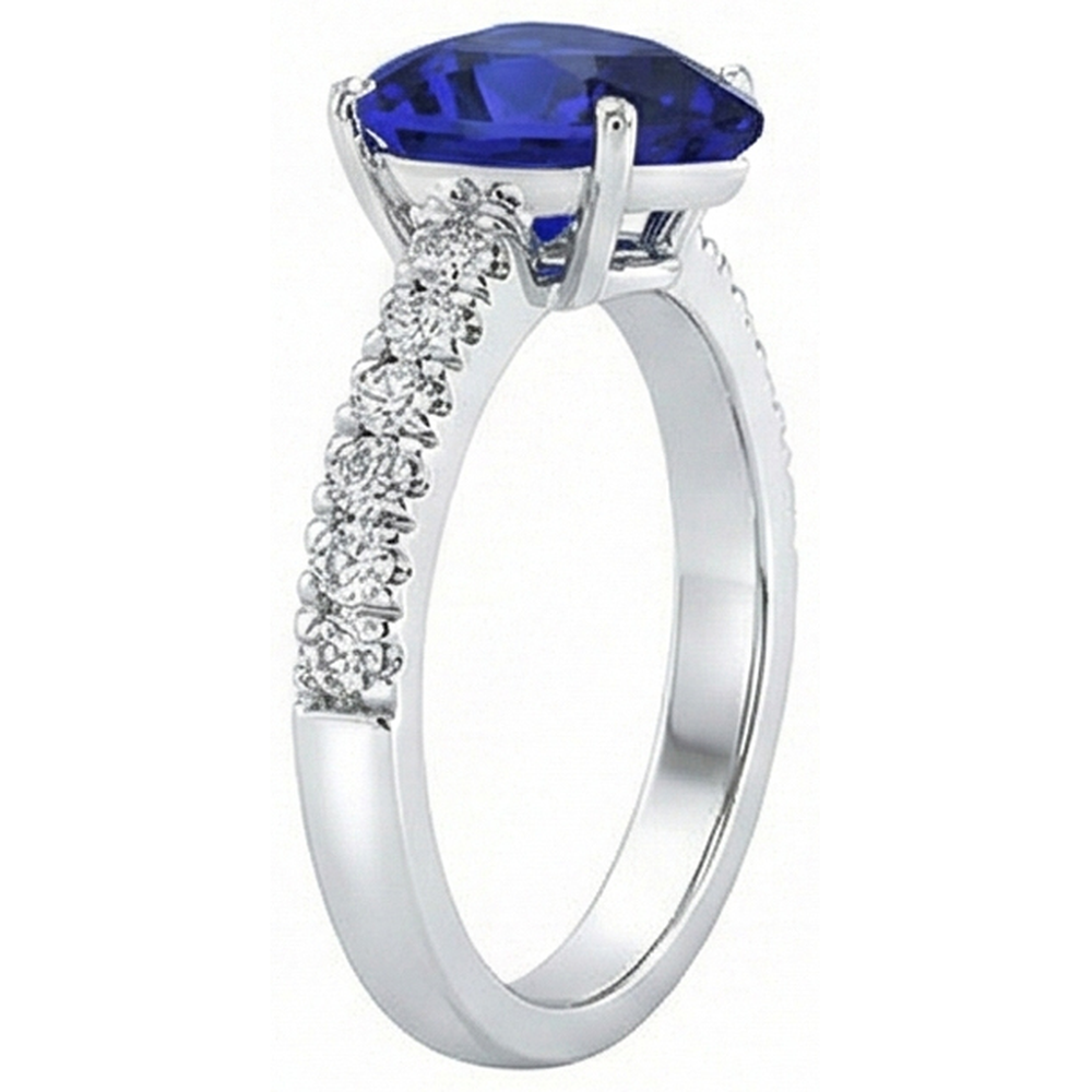 Anello in oro con diamanti a forma di cuore con zaffiro blu pietra preziosa 5 carati
