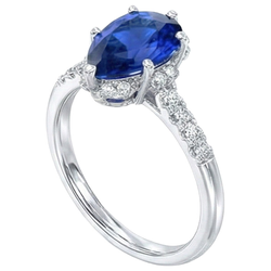 Anello in oro con diamanti. pera. zaffiro blu. pietra preziosa. 3.50 carati
