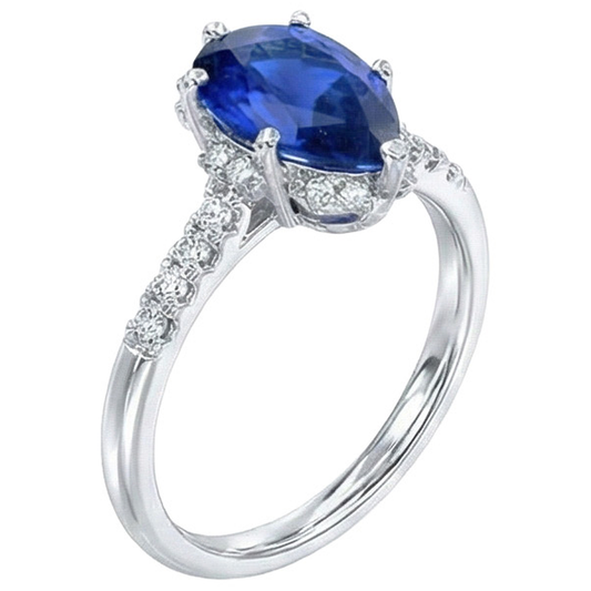 Anello in oro con diamanti. pera. zaffiro blu. pietra preziosa. 3.50 carati
