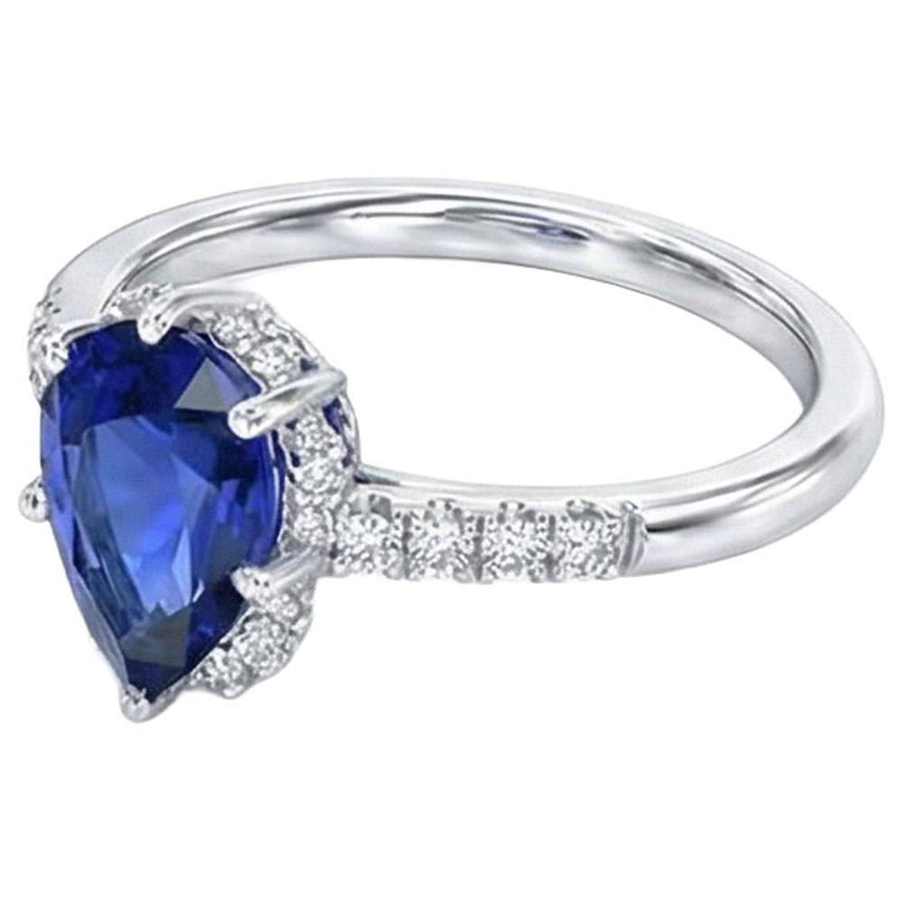 Anello in oro con diamanti. pera. zaffiro blu. pietra preziosa. 3.50 carati