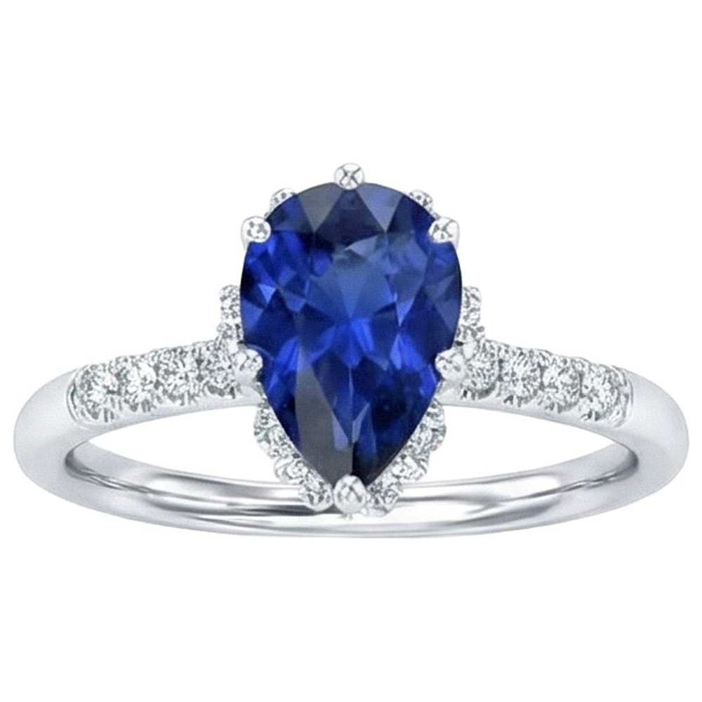 Anello in oro con diamanti. pera. zaffiro blu. pietra preziosa. 3.50 carati