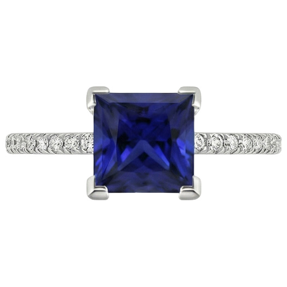Anello in oro con diamanti taglio princess zaffiro blu con accenti 5.50 carati