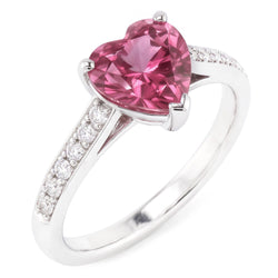 Anello in oro con pietre preziose e diamanti con zaffiro a forma di cuore rosa da 1,25 carati