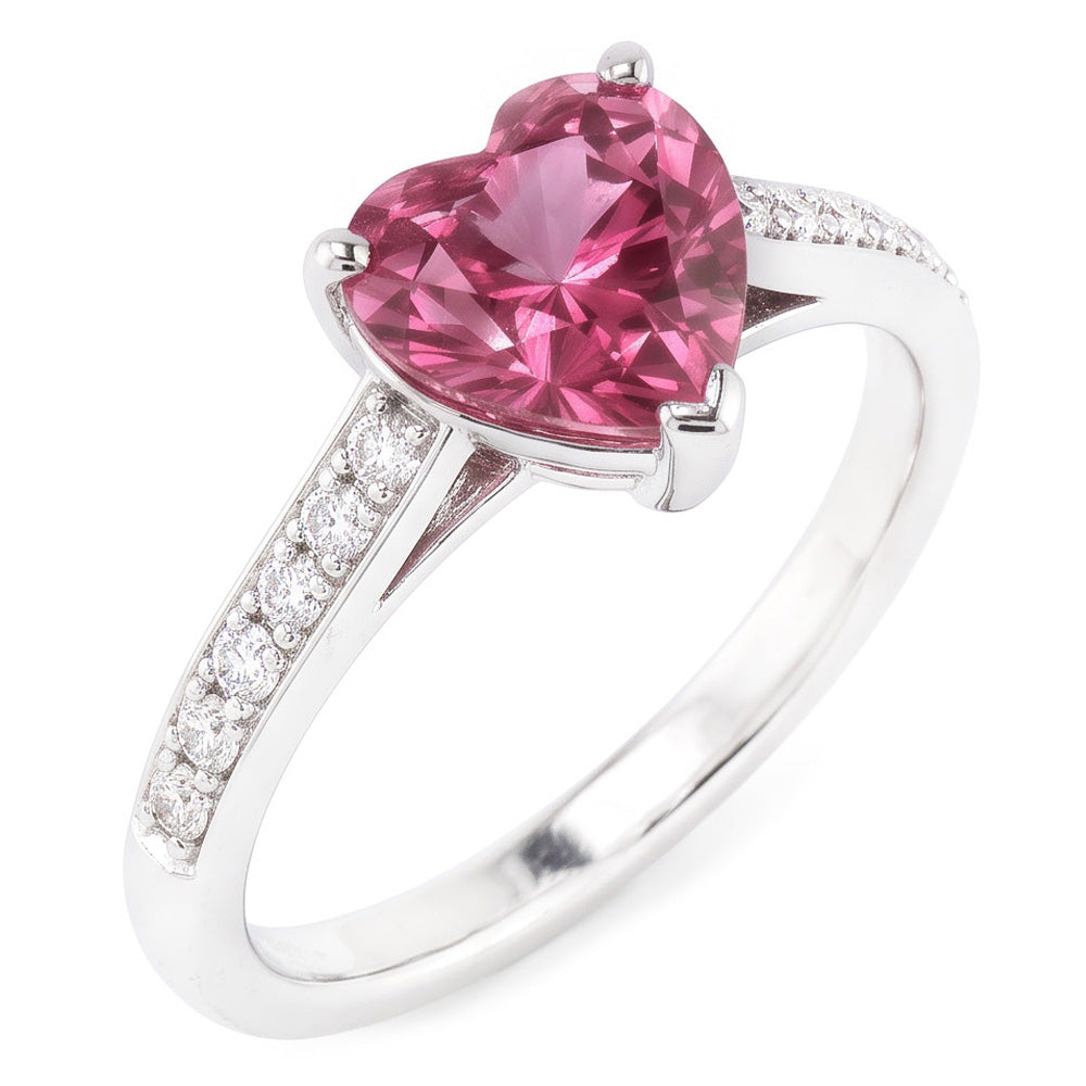 Anello in oro con pietre preziose e diamanti con zaffiro a forma di cuore rosa da 1,25 carati